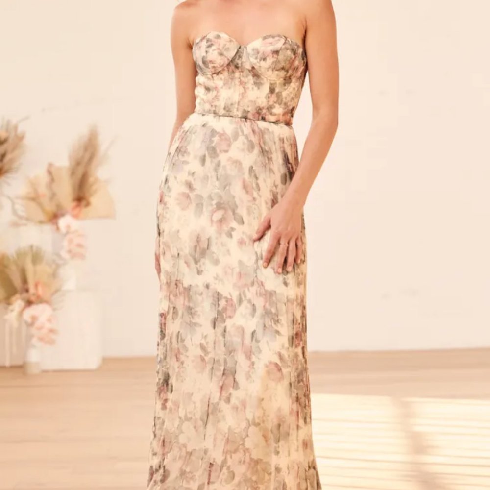 Lulu's Most Beautiful Day Ivory Multi Floral Print Organza Maxi Dress
